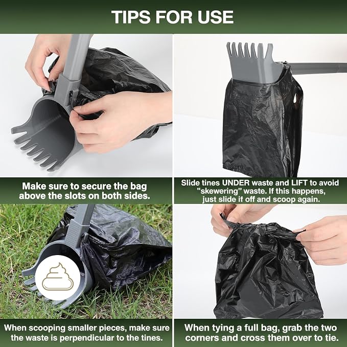 Dog Pooper Scooper with Bag Attachment 30" Pole Small to Large Dogs Heavy Duty Pooper Scooper with 50 Refill Bags Handle Long for Yard Waste Cleanup on Yard Grass One Hand Use