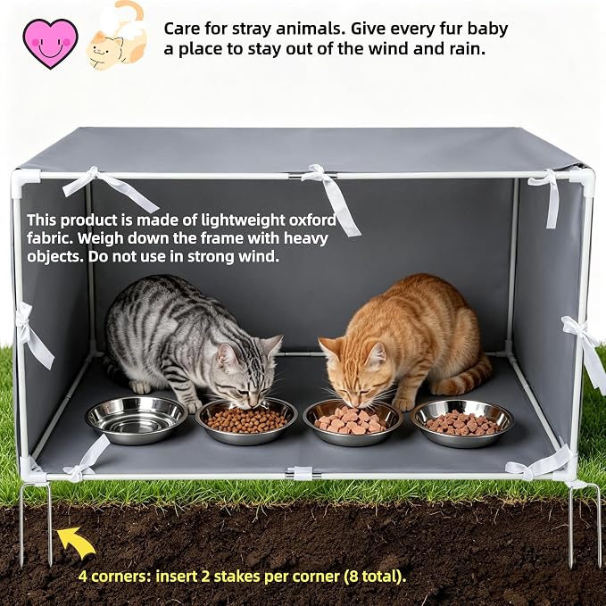 Outdoor Cat Feeding Station with 4 Bowls, Waterproof Cat Dining Room Covered for Multiple Stray, Feral Cats, Dogs, Care for Stray Animals, Large 35"x 17"x 17"