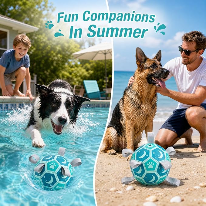 Dog Toys Balls, Dog Soccer Ball with Straps, Dog Birthday Gifts, Durable Balls for Small Medium Pet, Puppy Outdoor Toy, Pet Training Soccer Ball, World Cup Soccer (7.25 Inch) (Blue, Large)