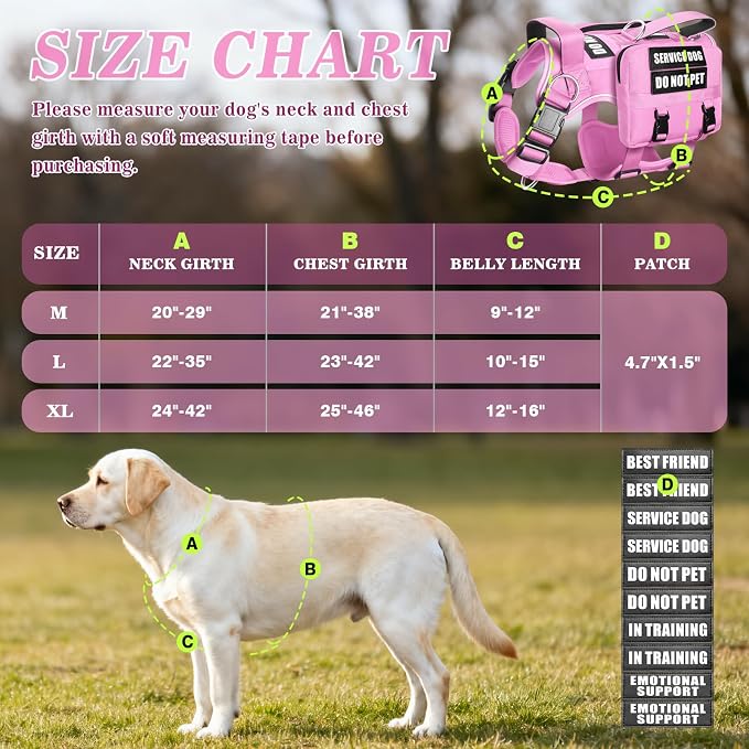 Service Dog Vest with Removable Backpack for Large Dogs Pink L | No Pull Adjustable Dog Harness with Pockets,Soft Padded Handles&Molle for Patches,Heavy Duty for Training Hiking Hunting