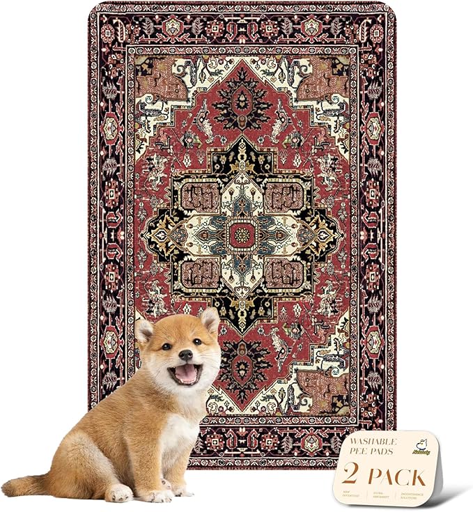 nunubaby Washable Pee Pads for Dogs, Stylish, Non-Slip and Leak-Proof Pee Pads. Reusable Potty Pads for Dogs for Crates and Floors.(Red/Rect, 24" x36" )