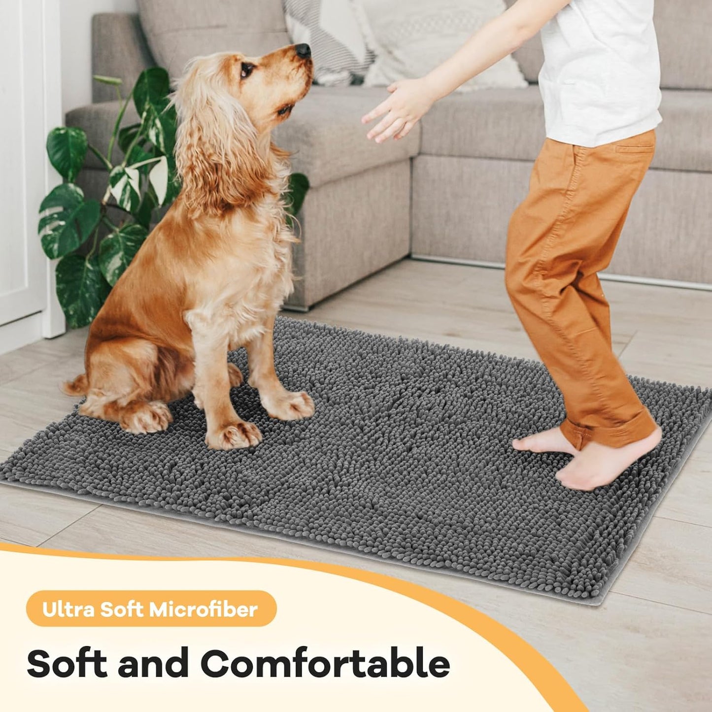 Absorbent Dog Door Mat for Muddy Paws, 72" x 36" Chenille Indoor Mats for Entryway, Trap Dirt Front Door Mat Indoor Entrance Washable Non Slip Soft