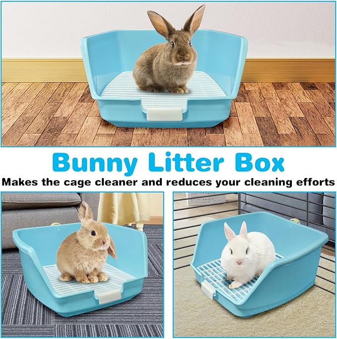 PINVNBY Rabbit Litter Box for Cage Bunny Corner Litter Bedding Box Small Animal Litter Pan Hanging Pet Bowls Cage Potty Trainer Pet Toilet for Rabbit Bunny Guinea Pigs Small Animals