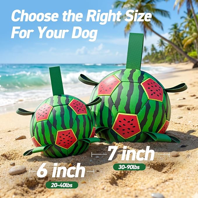 QDAN Dog Water Toys, Pool Toys for Dogs Swimming Beach Fun, Watermelon Ball for Summer Outdoor Games (7 inch)