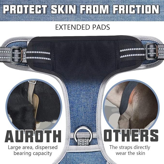 AUROTH Tactical Dog Harness for Small Medium Large Dogs No Pull Adjustable Pet Harness Reflective K9 Working Training Easy Control Pet Vest Military Service Dog Harnesses (M, Denim Blue)