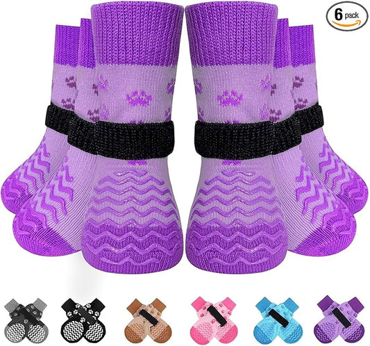 EXPAWLORER 6Pcs Anti Slip Dog Socks to Prevent Licking Paws, Dog Shoes for Hot Pavement Double Sides Dog Boots & Paw Protectors Booties for Hardwood Floors with Grippers Small Medium Large Senior Dogs