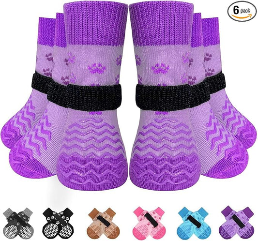 EXPAWLORER 6Pcs Anti Slip Dog Socks to Prevent Licking Paws, Dog Shoes for Hot Pavement Double Sides Dog Boots & Paw Protectors Booties for Hardwood Floors with Grippers Small Medium Large Senior Dogs