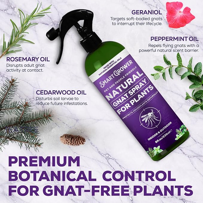 Natural Gnat Spray for Plants (8oz) – Fungus Gnat Killer for Indoor Plants – Essential Oil Plant Bug Spray – Ready to Use – Pet and Family Friendly, Houseplant Insect Control - Smart Grower
