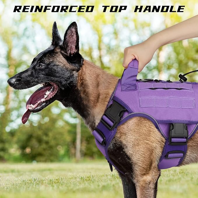 WINGOIN Purple Tactical Dog Harness for Large Dogs,No Pull Dog Harness | with Handle,Adjustable Reflective,Military K9 Style,Big Size Dog Vest,for German Shepherd,for Walking Training Hunting