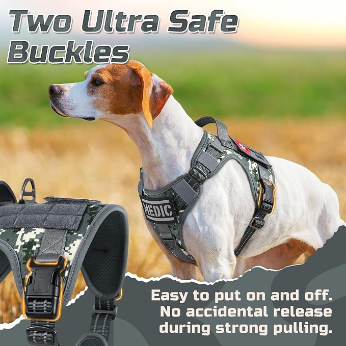 rabbitgoo Tactical Dog Harness for Medium, No Pull Military Service Vest | Molle & Handle, Heavy Duty, Adjustable, Reflective Straps, Easy Control for Training Walking, Grey Camo, Medium