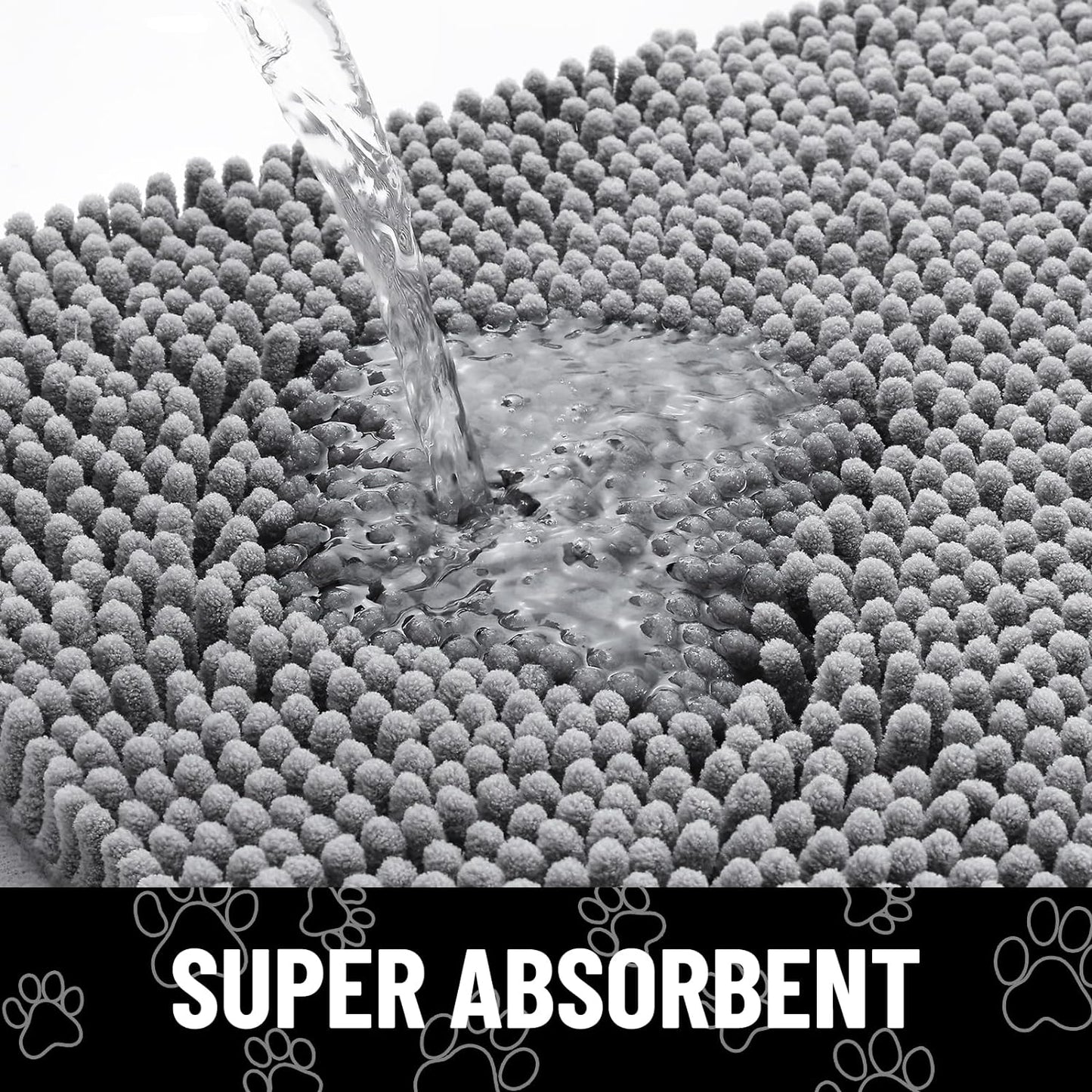 Smiry Dog Door Mat for Muddy Paws, Absorbent Dirt Trapper Non Slip Quick Dry Washable Chenille Mat for Mud Dogs, Entry Rug for Indoor and Outdoor (48x30 Inches, Grey)