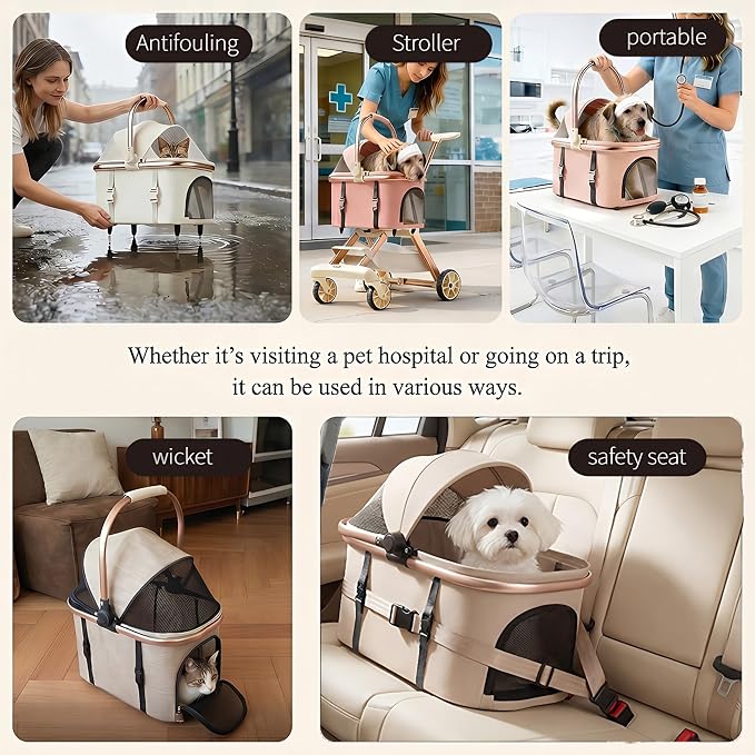 All-Terrain Pet Stroller for Small Medium Dogs & Cats, 20 lbs Capacity - Portable Carrier with One-Touch Brake, Lightweight Foldable Design & Shock Absorption Wheels,Pink
