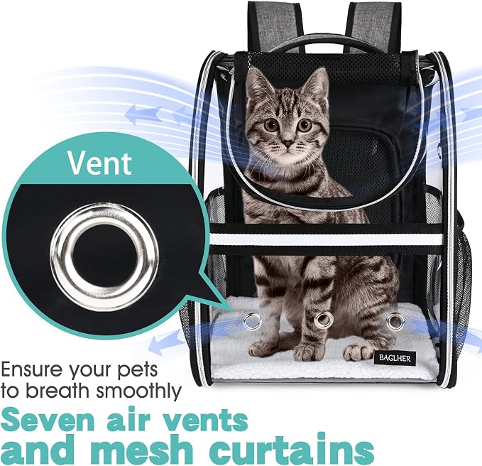 BAGLHER Expandable Pet Carrier Backpack，Pet Bubble Backpack for Small Cats Puppies Dogs Bunny, Airline-Approved Ventilate Transparent Capsule Backpack for Travel, Hiking and Outdoor Use. Grey