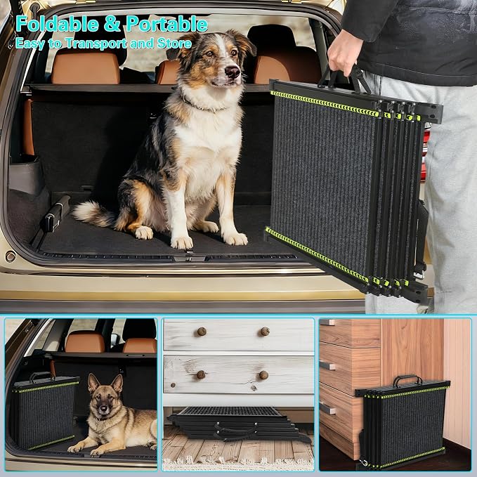 CypherX 71" Dog Ramp for Car SUV, Portable Folding Pet Ramp for Large Dogs | Gentle Incline Dog Car Ramp, Non-Slip Carpet Surface, Telescoping Anti-Pinch Pet Stairs, Sturdy Aluminum Supports 250lbs