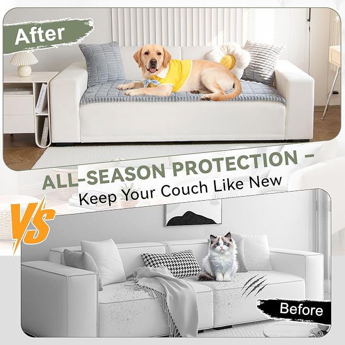 OTOB Couch Cover for Dogs Washable, Non Slip Funny Pet Couch Covers Sofa Slipcovers Cushion Mat, Plush Soft Cozy Pet Friendly Furniture Protector, All Seasons (Gray, 23.6" x 47.2")