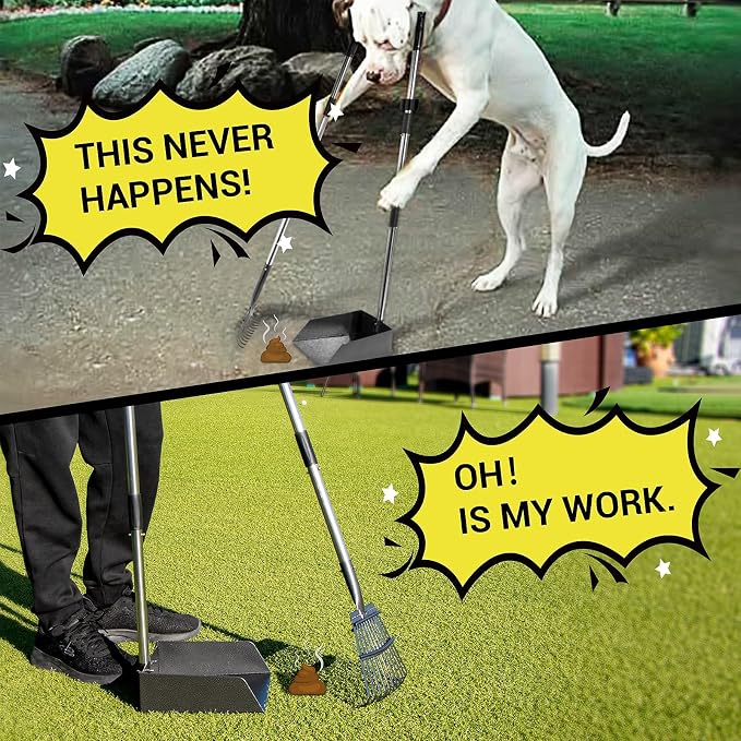 Petrip Large Pooper Scooper, Detachable Long Handle Poop Scooper for Large Medium Dog, Metal Dog Pooper Scooper with Rake Tray Spade, Easy Pick Up, Suitable for Lawn, Soil and Gravel