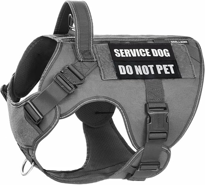 Tactical Dog Harness for Large Dogs, Heavy Duty Dog Harness with Handle, Adjustable Reflective Military German Shepherd Dog Vest Harness with Do Not Pet Patches for Hiking Training Grey
