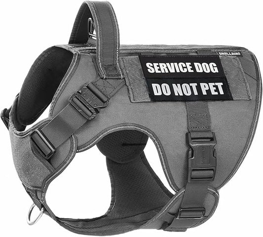 Tactical Dog Harness for Large Dogs, Heavy Duty Dog Harness with Handle, Adjustable Reflective Military German Shepherd Dog Vest Harness with Do Not Pet Patches for Hiking Training Grey