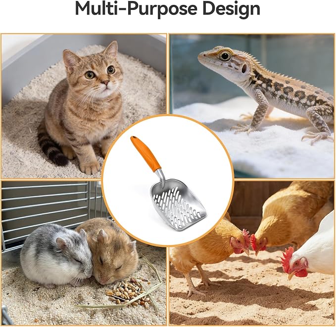 Cat Litter Scoop, Large Long Handle Kitty Metal Scooper | Heavy Duty Aluminum Deep Sifter, Ergonomic Non-Slip Grip, Rustproof Durable Poop Cleaner for Cat Litter Box