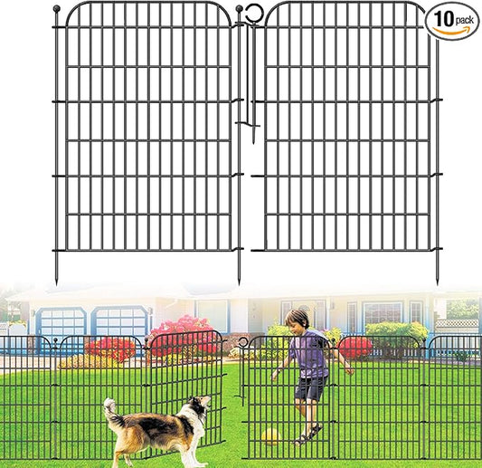10 Panels Decorative Outdoor Garden Fence with Gate, 40 in(H) X 23.6 ft(L) Rustproof Metal Wire Panel Border for Yard, No Dig Temporary Tall Fence with Ground Stakes, Animal Barrier for Dog
