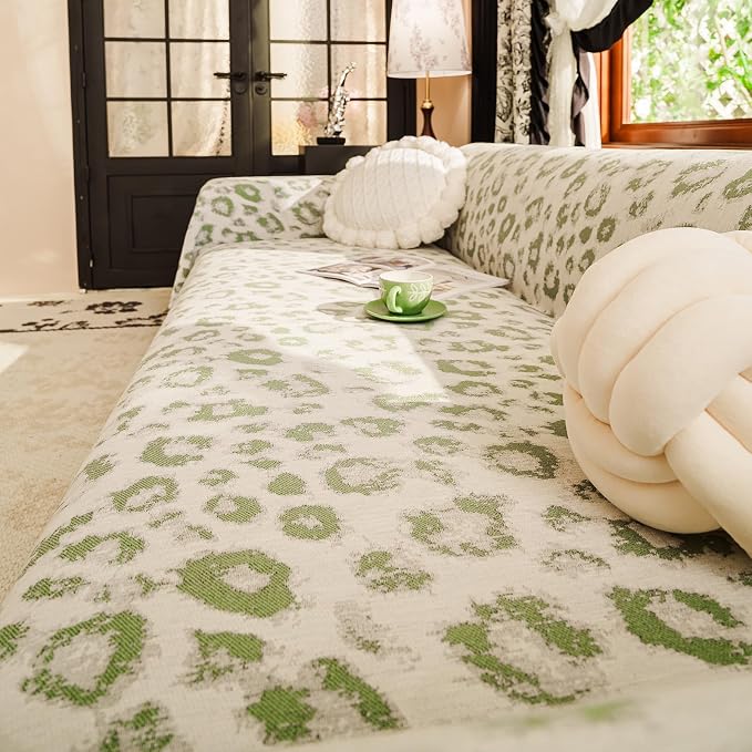 VClife Aesthetic Leopard Couch Cover for Dog, Washable Sofa Cover for Oversize Couch, Aesthetic Green Animal Theme Furniture Protector, Comfortable All Season Couch Slip Cover Futon Cover for Sofa