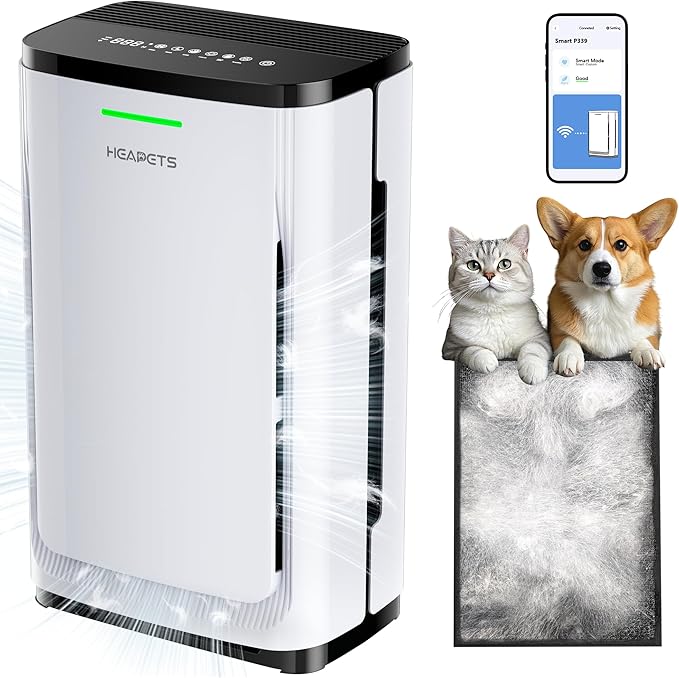 Pet Air Purifier Large Home up to 4200 sq ft, Suck up Floating Cat Dog Hair, 7-Stage Filter Anion Activated Carbon H13 HEPA Air Purifiers WiFi for Dander Odor Allergies Smoke Dust, Zero Ozone, P339