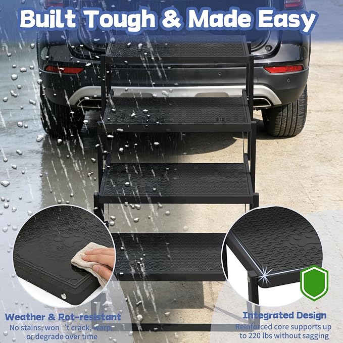 Dog Steps for Car, SUV with Upgraded Non-Slip Surface, 4 Steps | Easy Assembly, Foldable, Portable, Multi-functional Use(Car, Truck, SUV, Indoor Use)