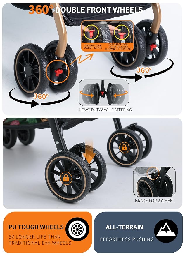 MILA&LOUIS Dog Stroller Pet Stroller for Medium Dogs Durable PU 4-Wheel Dog Strollers for Small Dogs Lightweight Foldable Dog and Cat Stroller Dog Stroller for Dog 55 Lbs with Cup Holder
