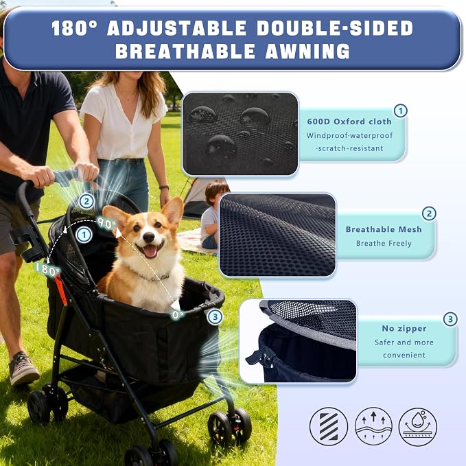 4 Wheels Pet Stroller 4 in 1 Pet Stroller with Detachable Carrier for Small & Medium Dogs Cats up to 55 lbs Easy-Folding Travel Dog Wagon with Car Seat Breathable Mesh,White Cartoon