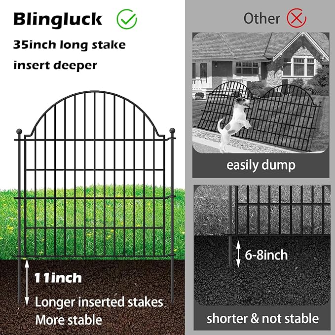 Blingluck Decorative Metal Garden Fence with Gate Lock 10 Panels, 32in (H) x 23.6ft (L) No Dig Dog Fence Outdoor for Yard, Temporary Rustproof Metal Wire Rabbit Dog Garden Border Fencing for Patio