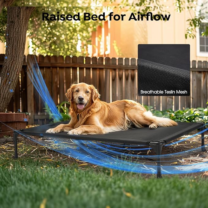 Veehoo Elevated Dog Beds Medium Sized Dog with Fluffy Plush Bolster Cushion | Orthopedic Raised Dog Beds for Indoor Outdoor, Soft Pet Sofa Cot with Removable Washable Mat, No-Slip Feet, 32" x 25", White