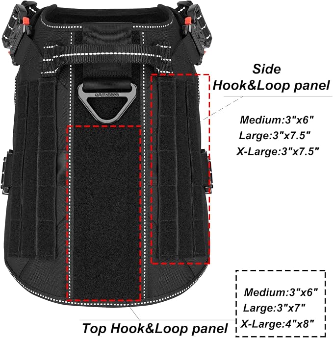 ICEFANG Tactical Dog Harness for Large Dogs,Full Metal Buckles Dog Vest | with MOLLE, Reflective,Adjustable,2 Leash Clips,Control Handle,No Pull,Soft Padded,Black,Large