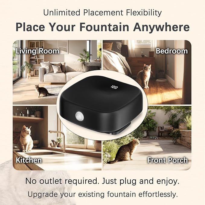 Smart Power Companion with Sensor LED Display Builted in 5000mAh Battery for All USB Battery Operated Cat Water Fountain Cat Fountain Cordless Pet Water Fountain for Cats