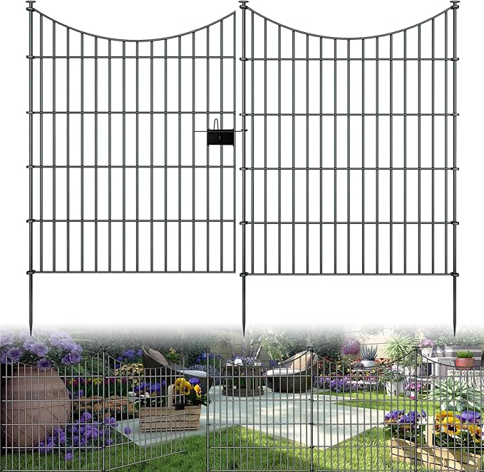10 Panels Garden Fence Dog Fence Outdoor for Yard, 32in H x 23.6ft L Rustproof Metal Fencing with Ground Stakes | No Dig Animal Proof Containment for Pets/Rabbits | Durable Patio Security Panels