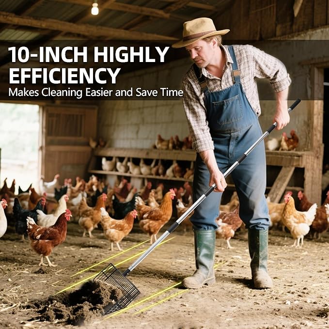 PUPTECK Large Chicken Poop Scooper - Adjustable Long Handle Poop Scooper with Deep Shovel, Detachable Heavy Duty Shovel Multifunctional Chicken Cleaning Tool Coop Accessories(23"-68")