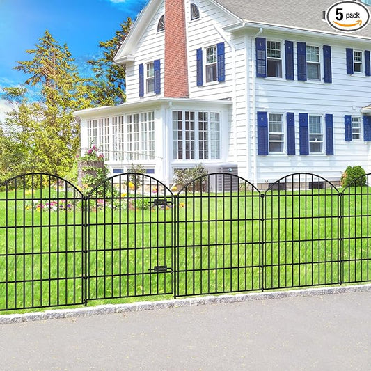 FOREHOGAR Metal Garden Fence with Gate 36in (H) x 11.7ft (L), 1 Gate+ 4 Panels Dog Fence Border Fence Animal Barrier, No Dig Garden Fencing for Yard Flower Bed Lawn Patio Outdoor, ECG3505, Black