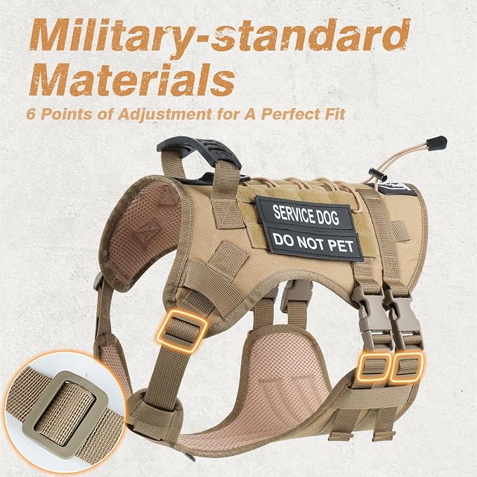 No Pull Tactical Dog Harness for Large Dogs, Service Dog Vest, XL, Brown | Tactical Dog Vest Harness and Leash Set, Adjustable Military Service Dog Harness with Handle for Medium Large Dogs