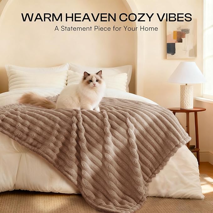 LINENLUX 1 Pack 3 Soft Dog Blanket Washable Warm Fleece Cat Blankets for Pet Puppy Fluffy Calming Flannel Brown/White/Blue Small