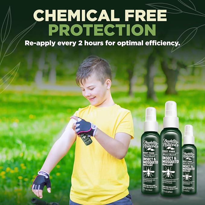 Deet-Free Insect & Mosquito Repellent – Travel Pack (2,4, 8 oz) | Insect Repellent with Lemongrass Oil Safe for Pets and Kids – Bug Spray for Mosquitoes, Gnats, Black Flies, and No-see-ums
