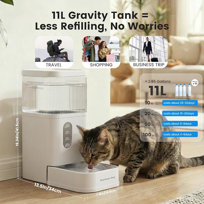 2.9 Gallon Automatic Dog Water Dispenser with Stainless Steel Bowl | BPA-Free, 11L Large Capacity, Stainless Steel Bowl, Maifan Stone Filter, Gravity Auto-Fill, Safe for Cats & Dogs