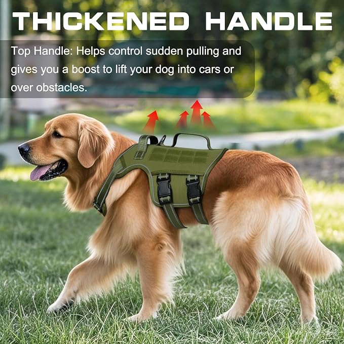 Dog Harness, Tactical No Pull for Small Sized Dog with Handle | Breathable Soft Padded, Adjustable, Reflective, Molle System, Heavy Duty, No Choke for Walking Training, Green Small