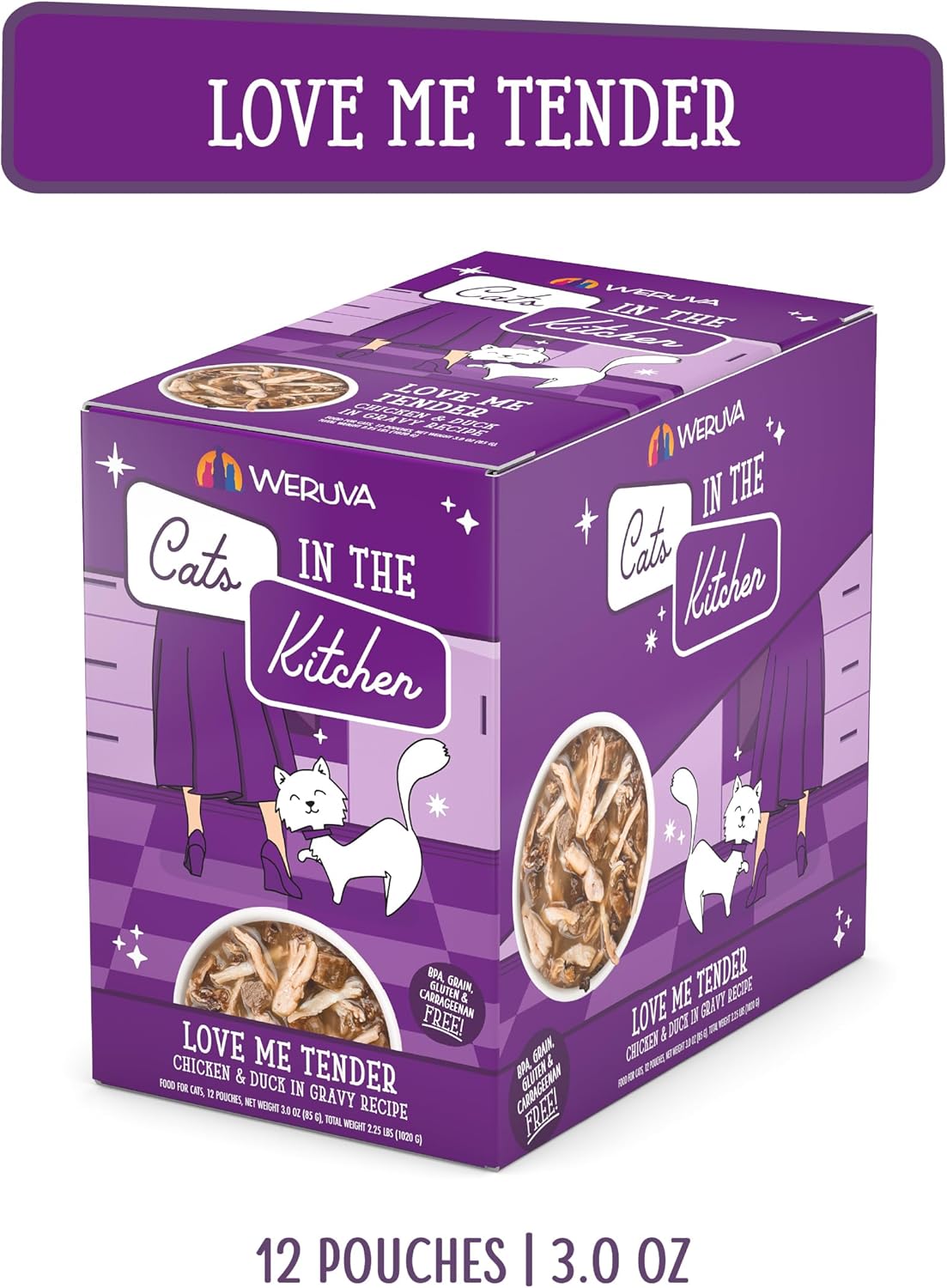 Weruva Cats in The Kitchen, Love Me Tender with Chicken & Duck in Gravy Cat Food, 3oz Pouch (Pack of 12)