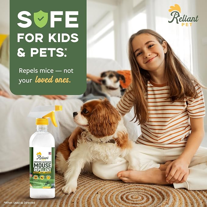 Reliant Pet Peppermint Oil Mouse Repellent Spray - 16oz - Plant Based Mice Deterrent for Indoor & Outdoor Use - Pest Control for Home, Car Engines, RV - Made in USA