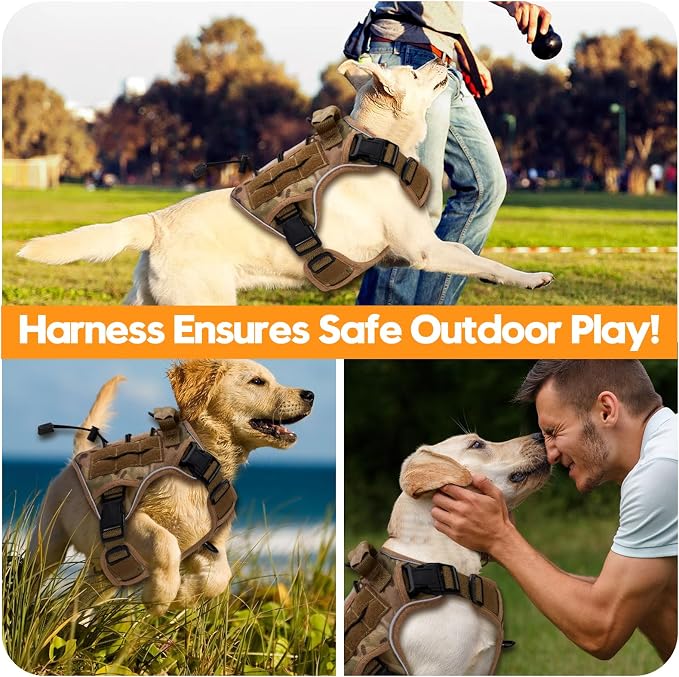 Heavy-Duty Tactical Dog Harness for Large Dogs, No Pull Adjustable Reflective Pet Vest with Molle System, K9 Military-Grade Control for Service Training, Outdoor & 10+ Breeds, Desert Camo, Medium