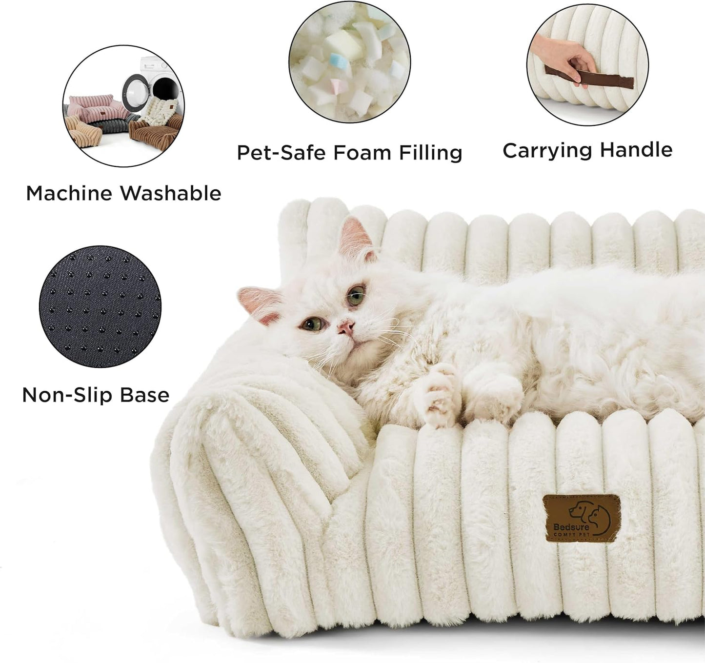 Bedsure Cute Dog Couch for Medium Dogs- Fluffy Pet Sofa, Dog Couch Bed with Removable, Washable Cover, Supportive Pet Bed for Medium Large Dogs, 36inch, Cream