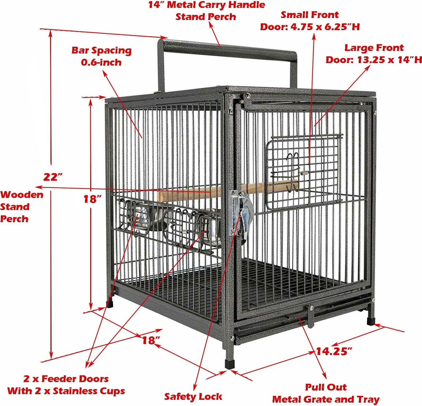 Portable Heavy Duty Travel Bird Parrot Carrier Cage Feeding Bowl Play Stand with Handle