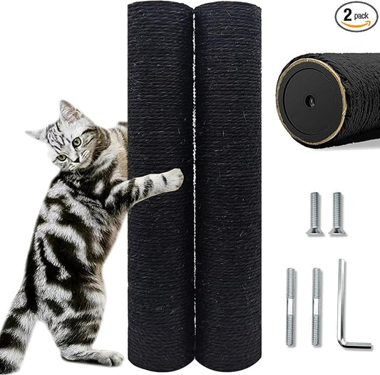 Gothic & Goth Cat Tree Tower Replacement Post - Black, 2 Pack, 15.7in Scratching Post Pole with M8 Screws, Natural Sisal for Cat Tree Repair & Rebuild