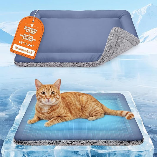 Dog Cooling Mat, Self Warming Cat Bed, Reversible Warm & Cooling Cat Bed, Winter Warm Cat Pad & Summer Cooling Cat Mat for Kittens & Small Dogs, Perfect for Crates, Beds & Sofas, Dark Blue, 18"x24"