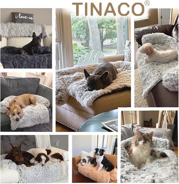 Calming Dogs/Cats Bed Mats, Dog Pad Washable Removable Couch Cover, Plush Long Fur Mat for Pets, Waterproof Lining, Perfect for Small, Medium and Large Dogs and Cats (Desert Brown, 59"x39")