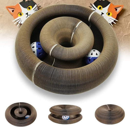 Magnetic Magic Organ Cat Scratcher Toy, Extra-Thick & Large Connectable Cardboard Scratching Board with Bell Ball, Interactive Enrichment Toy for Indoor Cats & Kittens (3 Pack)